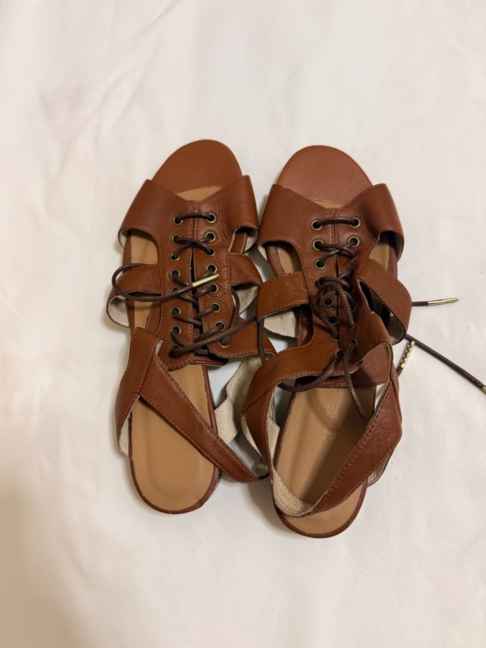 L'AGENCE Brown Leather Lace-Up Cutout Sandals